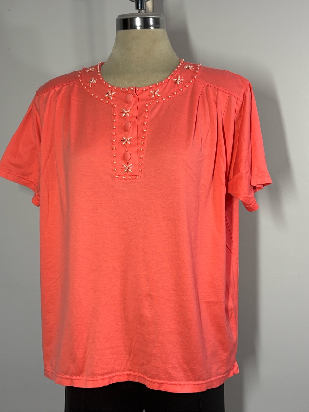 Embellished Coral Short-Sleeve Women’s Tee